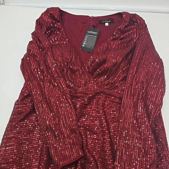GIFFNISETI Sequins VTG Art Deco Long Sleeves Formal Gown 1XL Burgundy NWT - Picture 14 of 16